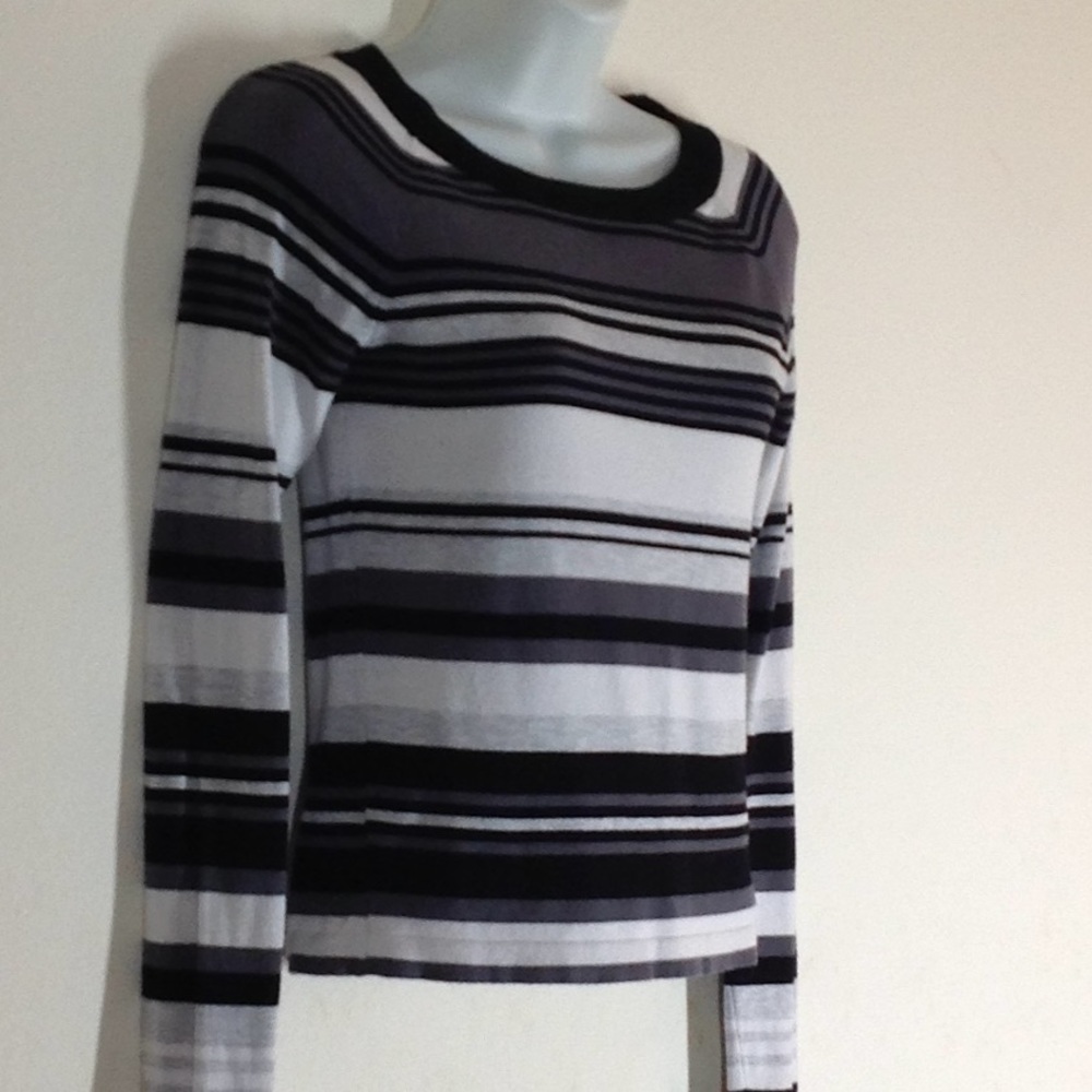 Express Color Block Stripe Black/Gray/White Sweate - image 3